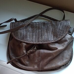 ReHard Made In Italy Brown Boho Leather Woven Women's Saddle Bag Size Large
